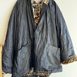 Women's Black Teddy Jacket with Leopard Lining